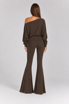FOVIER Off Shoulder Blouson Top and Flared Pants Set in Chocolate, back view
