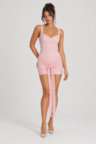 Blush tie front lace sweetheart mini dress, front view
