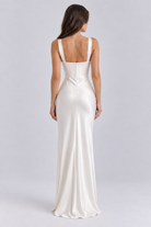 FOVIER Draped Cowl Neck Sleeveless Maxi Dress in White - back view