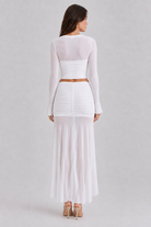 White ruched two piece skirt set rear view